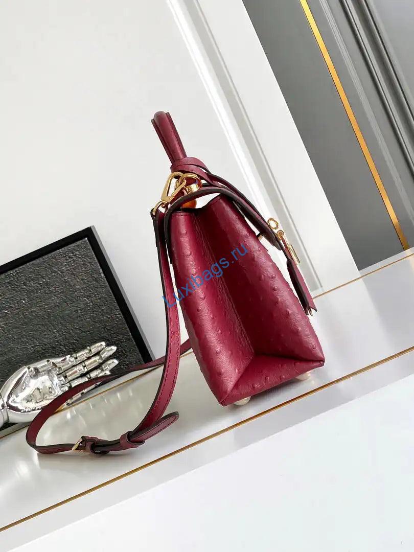 LV M87107 Louis Vuitton Ostrich Rose Des Vents MM Wine Red - Image 2