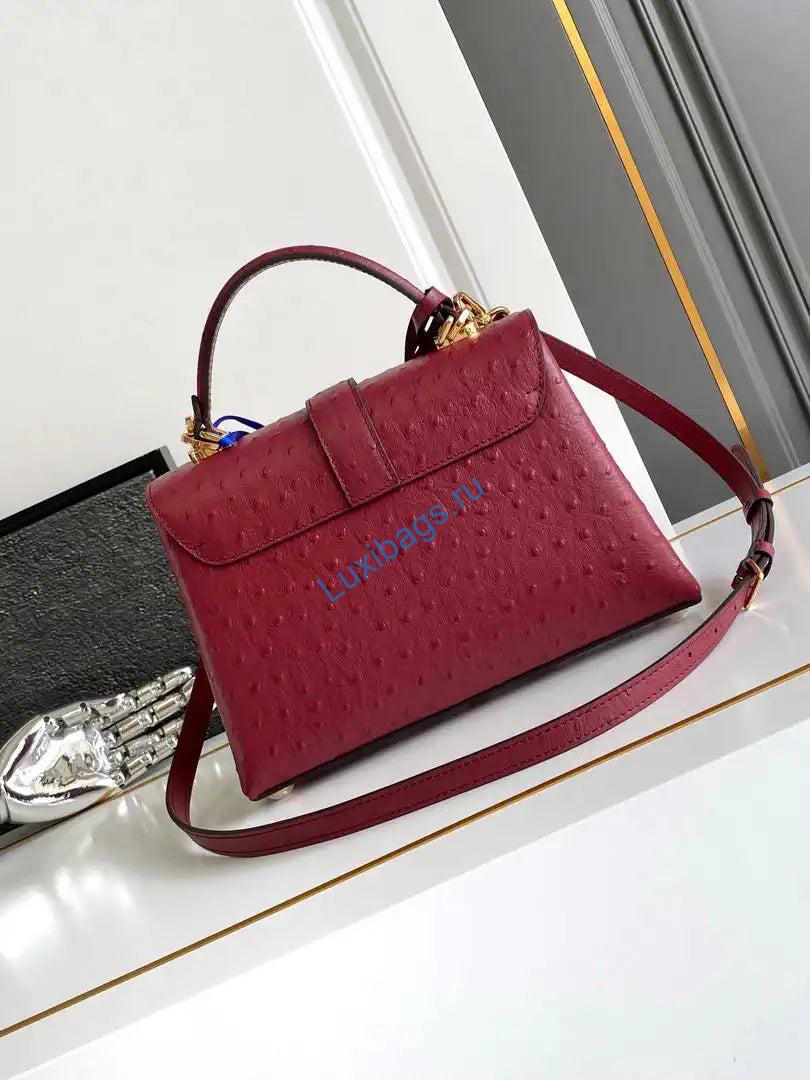 LV M87107 Louis Vuitton Ostrich Rose Des Vents MM Wine Red - Image 3