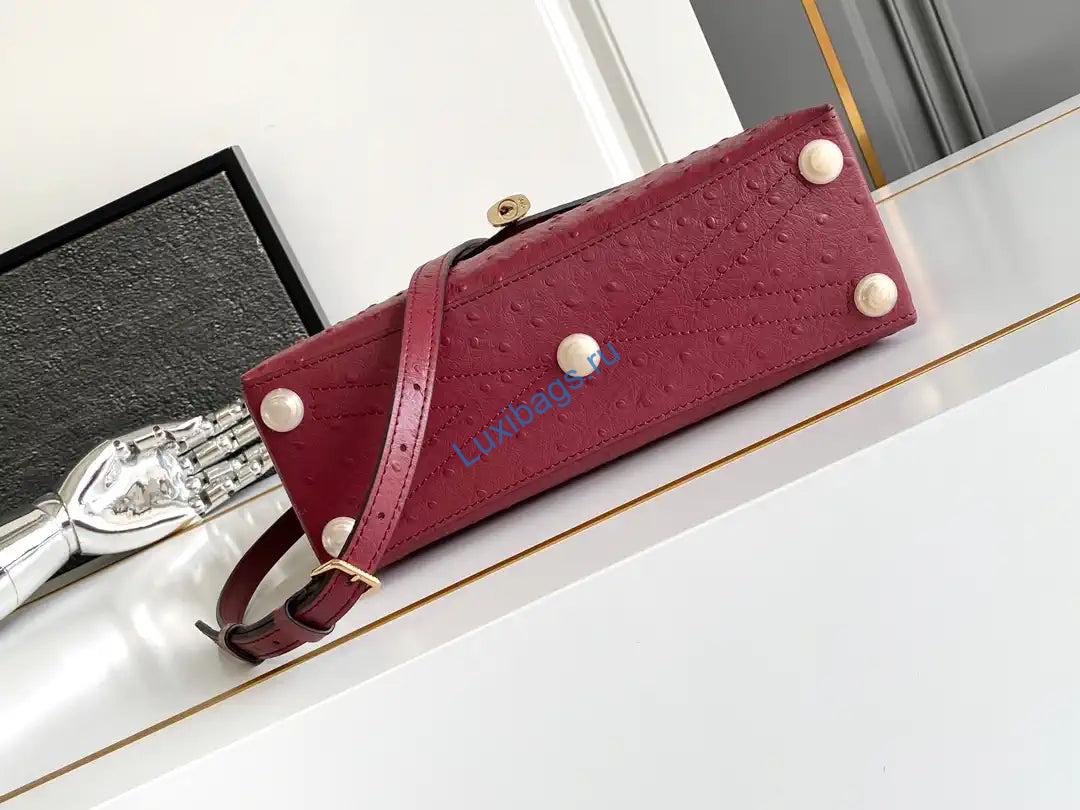 LV M87107 Louis Vuitton Ostrich Rose Des Vents MM Wine Red - Image 4