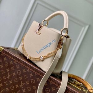 LV M25461 Louis Vuitton Capucines BB Bag Sable/Quartz Taurillon Leather