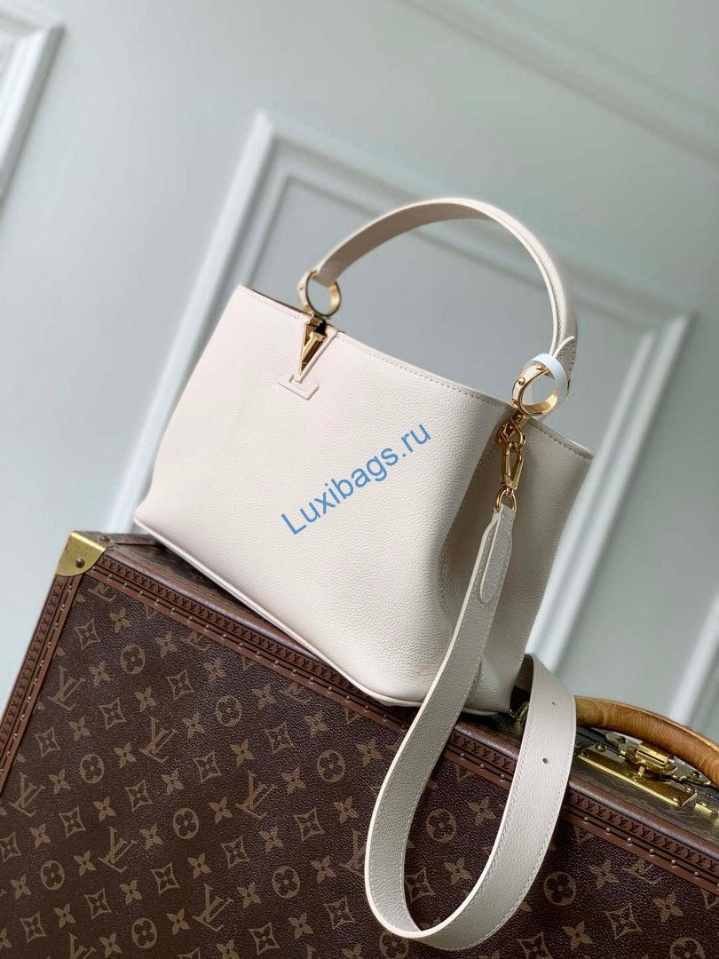 LV M14979 Louis Vuitton Capucines MM Souple Bag Quartz White