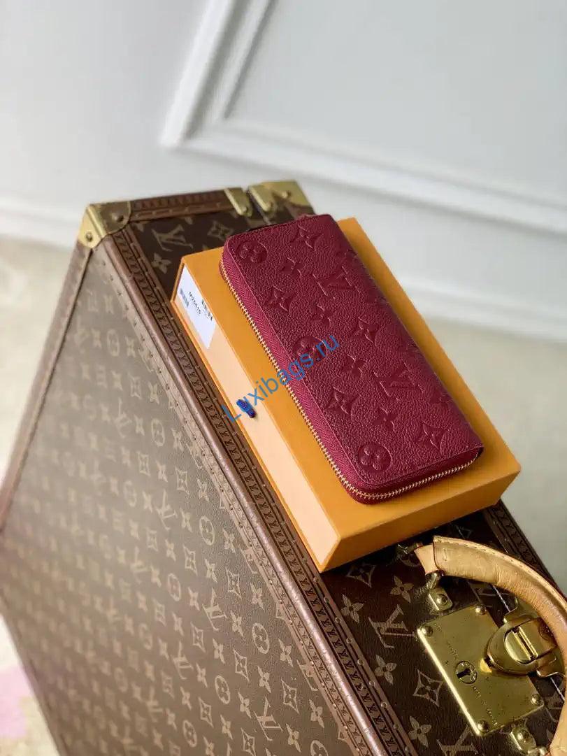 Louis Vuitton LV M25815 Clémence Wallet Monogram Empreinte Leather Wine Red - Image 3