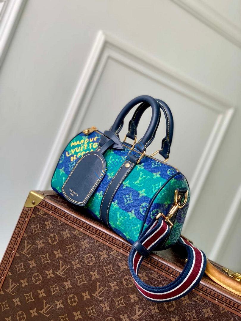 LV M25786 Louis Vuitton Keepall Bandoulière 25 Bag Blue Stripes