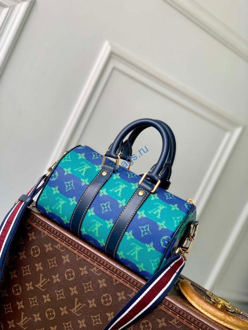 LV M25786 Louis Vuitton Keepall Bandoulière 25 Bag Blue Stripes - Image 2