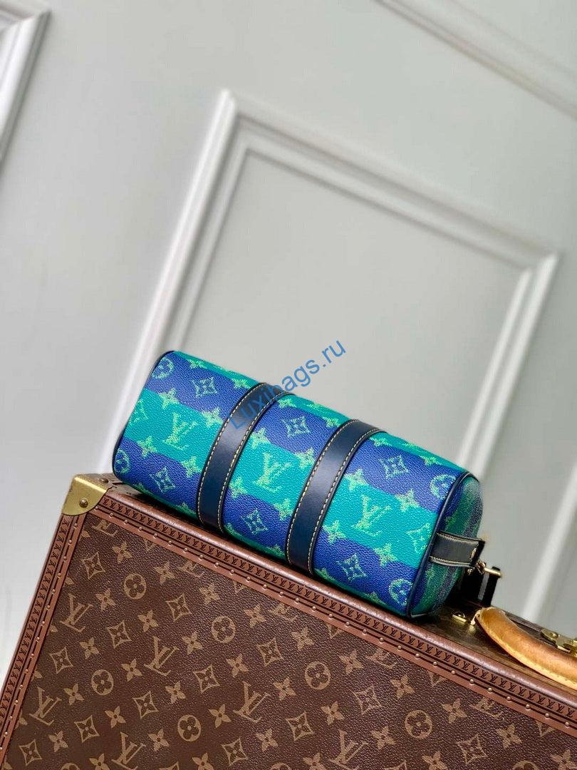 LV M25786 Louis Vuitton Keepall Bandoulière 25 Bag Blue Stripes - Image 3