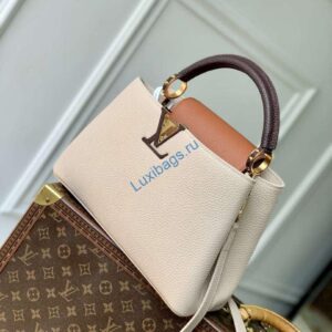 LV M12956 Louis Vuitton Capucines MM Bag Taurillon Leather Galet Gray