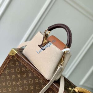 LV M12956 Louis Vuitton Capucines Mini Bag Taurillon Leather Galet Gray