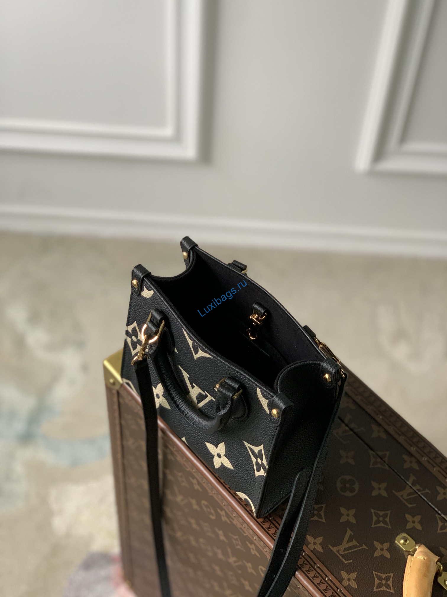 Louis Vuitton LV M47054 OnTheGo BB Handbag Bicolor Monogram Empreinte Leather Black - Image 8