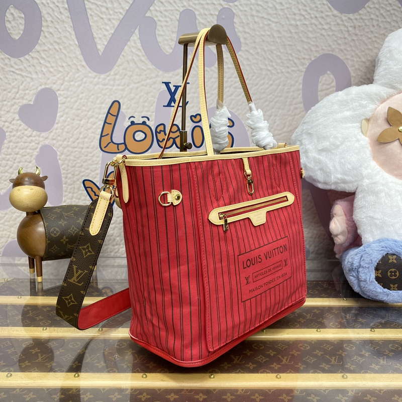 LV M12096 Louis Vuitton Reversible Neverfull Inside Out MM Handbag Red - Image 2