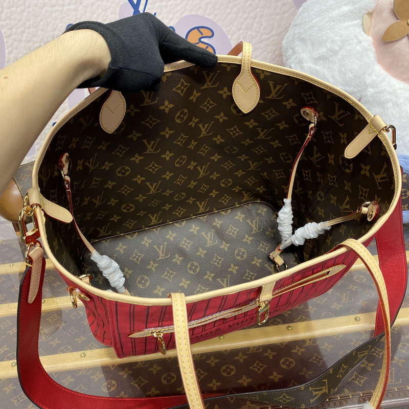 LV M12096 Louis Vuitton Reversible Neverfull Inside Out MM Handbag Red - Image 3