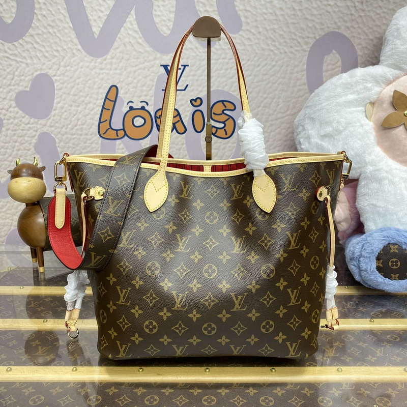 LV M12096 Louis Vuitton Reversible Neverfull Inside Out MM Handbag Red - Image 4
