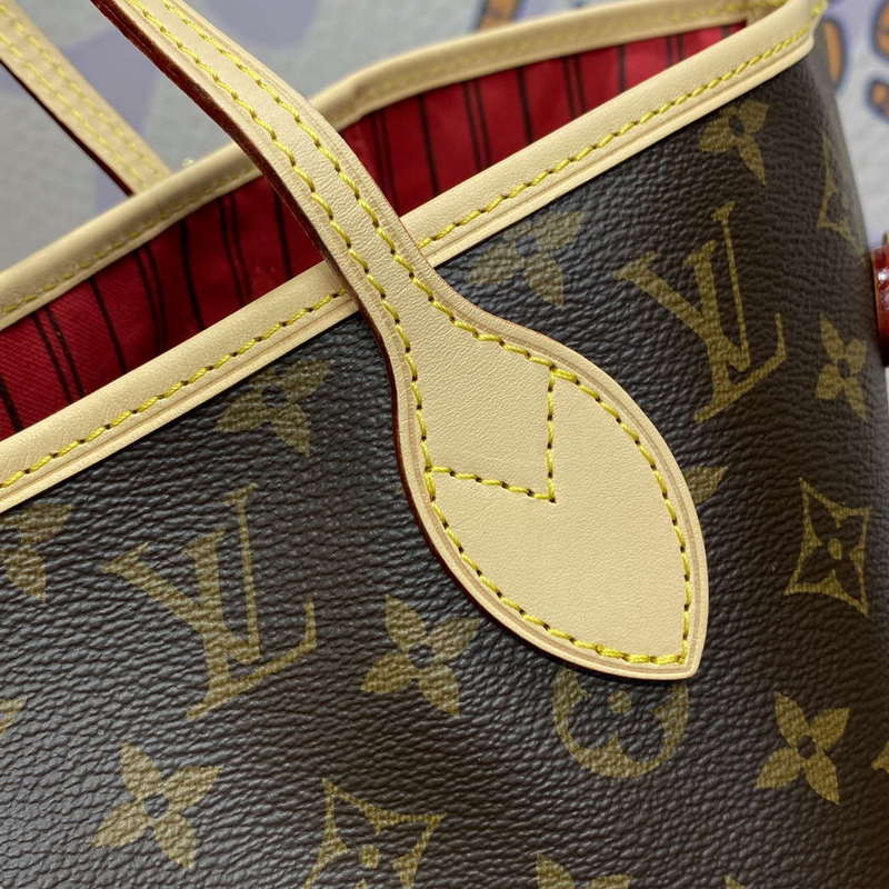 LV M12096 Louis Vuitton Reversible Neverfull Inside Out MM Handbag Red - Image 8