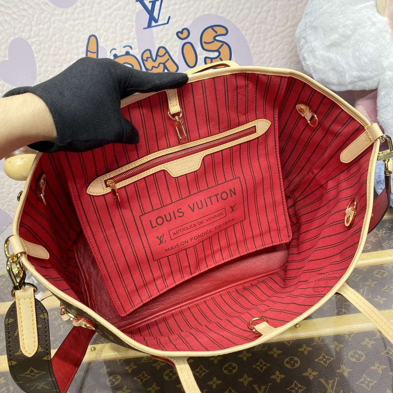 LV M12096 Louis Vuitton Reversible Neverfull Inside Out MM Handbag Red - Image 16
