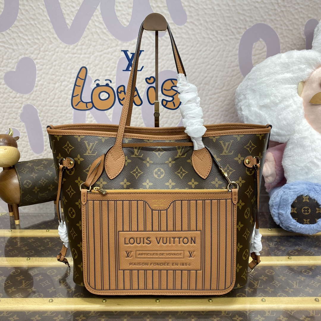 LV M12061 Louis Vuitton Reversible Neverfull Inside Out MM Handbag Brown - Image 2