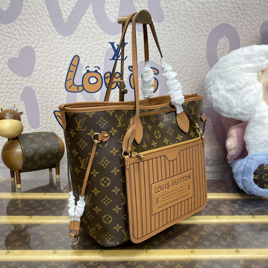 LV M12061 Louis Vuitton Reversible Neverfull Inside Out MM Handbag Brown - Image 4