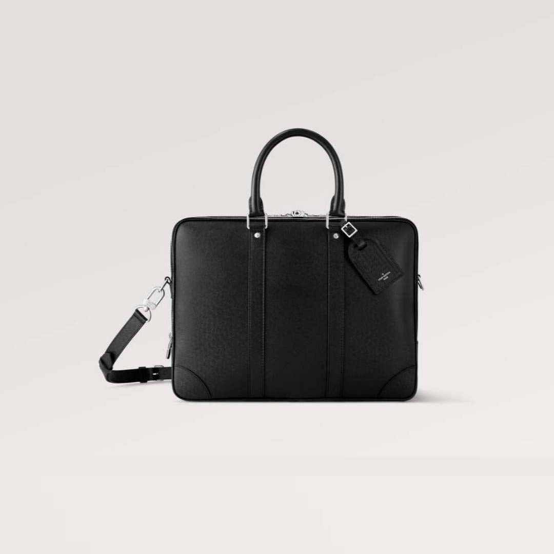 LV M30967 Louis Vuitton Porte Documents Voyage GM Taïga Cowhide Leather Black