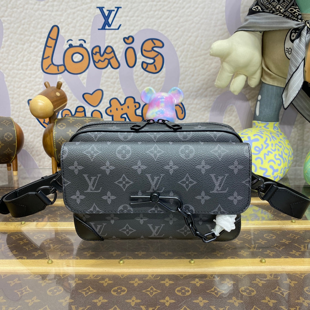 LV M46795 Louis Vuitton Steamer Messenger Bag Monogram Eclipse Coated Canvas - Image 2