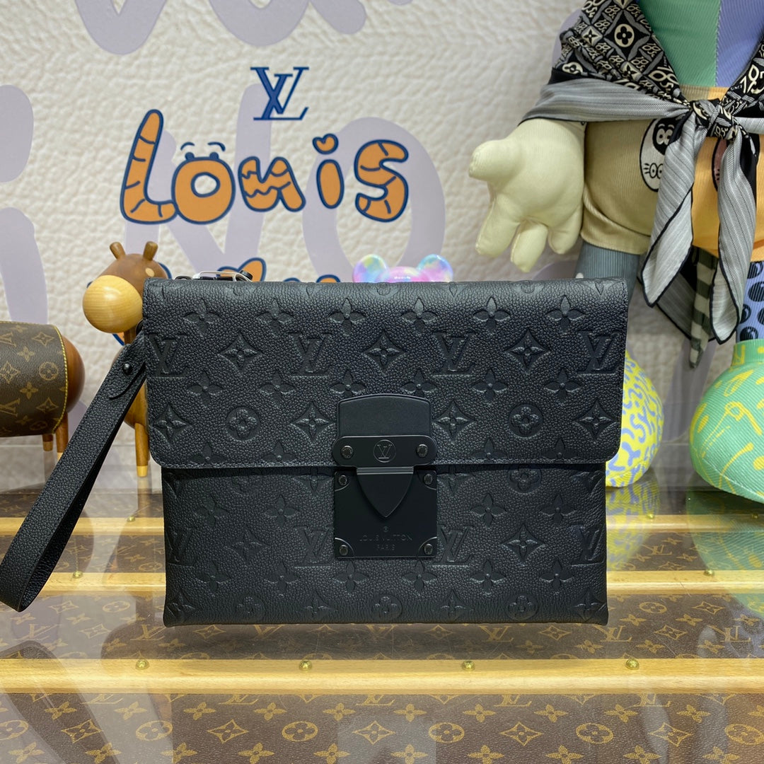 LV M82598 Louis Vuitton S-Lock Pochette Monogram Empreinte Leather Black