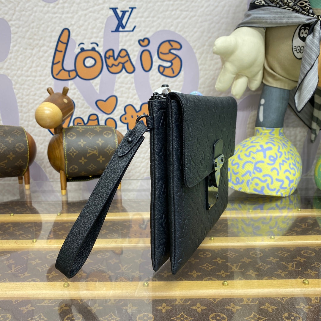 LV M82598 Louis Vuitton S-Lock Pochette Monogram Empreinte Leather Black - Image 3