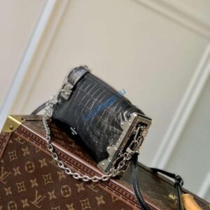 LV M25445 Louis Vuitton Slim Trunk Bag Crocodile Pattern Black
