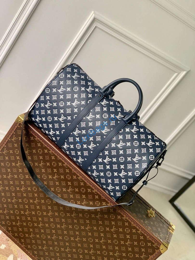 LV M24953 Louis Vuitton Keepall Bandoulière 50 Travel Bag Ink Blue/White - Image 2