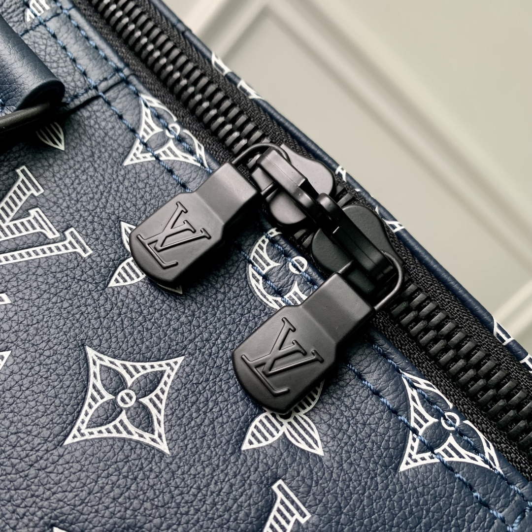 LV M24953 Louis Vuitton Keepall Bandoulière 50 Travel Bag Ink Blue/White - Image 4