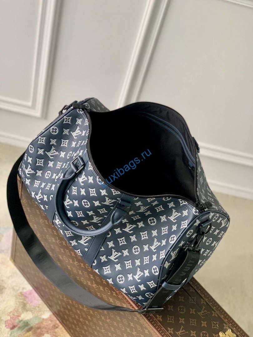 LV M24953 Louis Vuitton Keepall Bandoulière 50 Travel Bag Ink Blue/White - Image 8