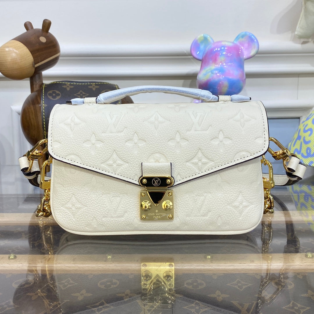 LV M22942 Louis Vuitton Pochette Métis East West Bag Monogram Empreinte Leather Crème Beige - Image 2