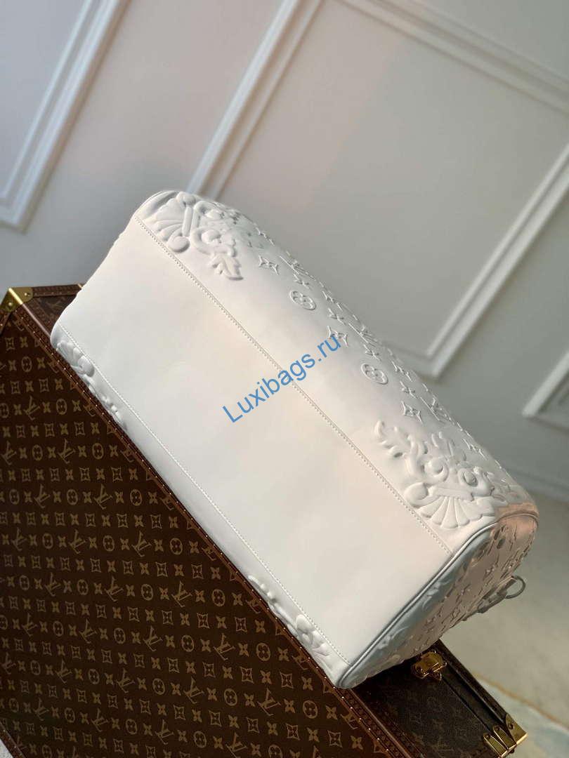 LV M21845 Louis Vuitton Keepall Bandoulière 50 Bag Optic White - Image 3