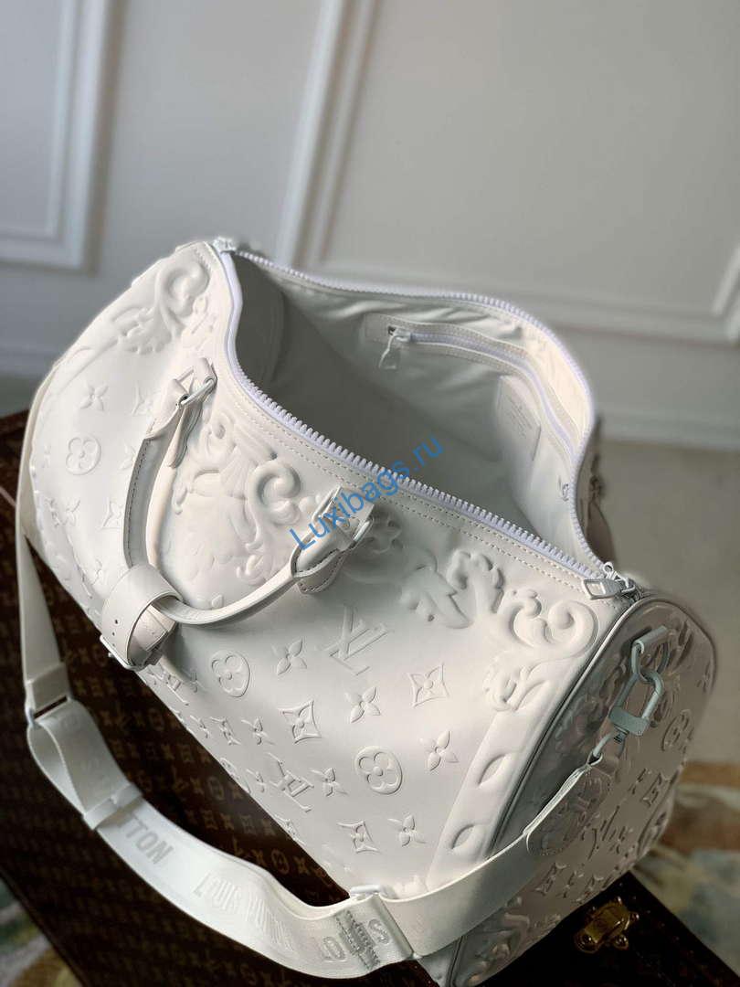 LV M21845 Louis Vuitton Keepall Bandoulière 50 Bag Optic White - Image 7