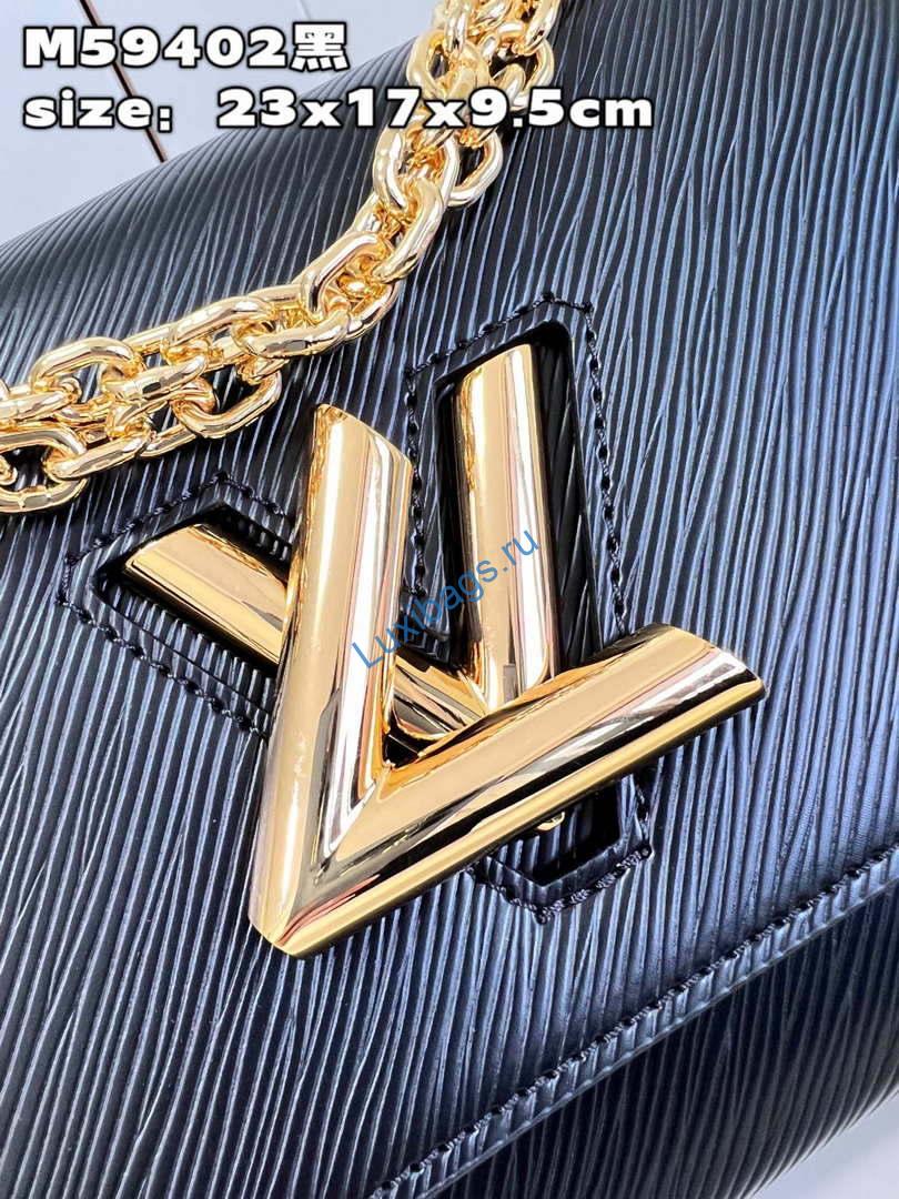 Louis Vuitton LV M59402 Twist MM Bag Epi Black With Black - Image 2