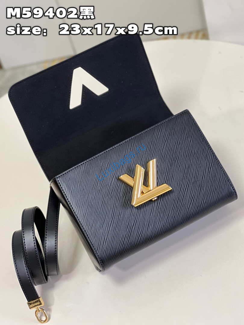 Louis Vuitton LV M59402 Twist MM Bag Epi Black With Black - Image 6