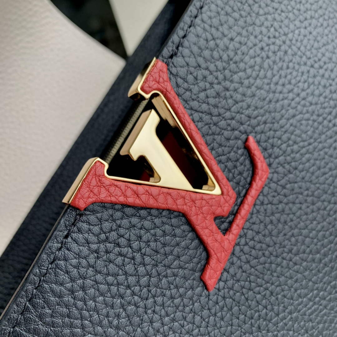 LV M21043 Louis Vuitton Capucines MM Handbag Black / Greige Doux / Scarlet - Image 4