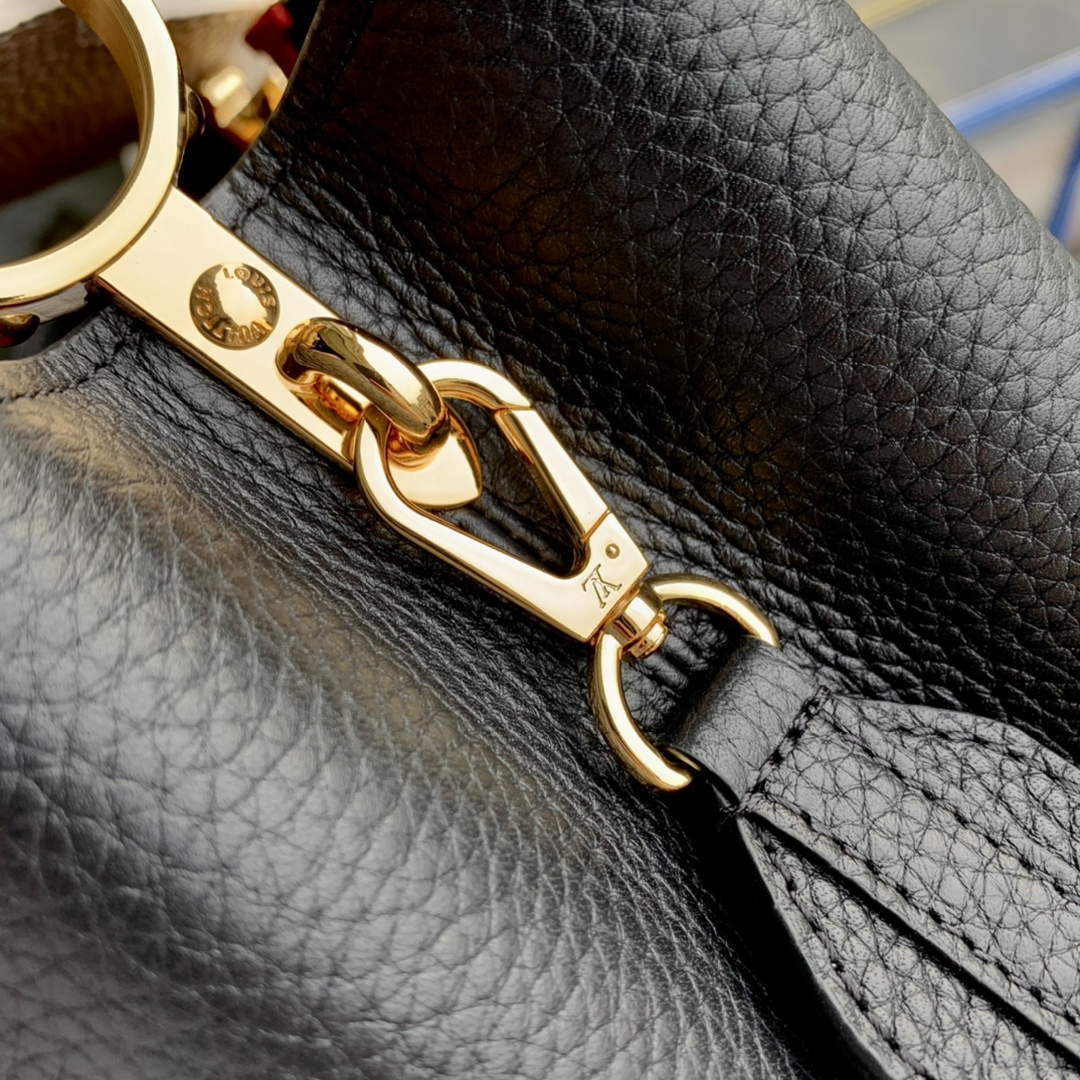 LV M21043 Louis Vuitton Capucines MM Handbag Black / Greige Doux / Scarlet - Image 6