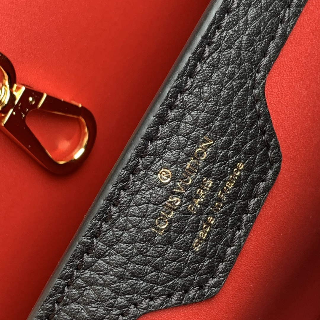 LV M21043 Louis Vuitton Capucines MM Handbag Black / Greige Doux / Scarlet - Image 8