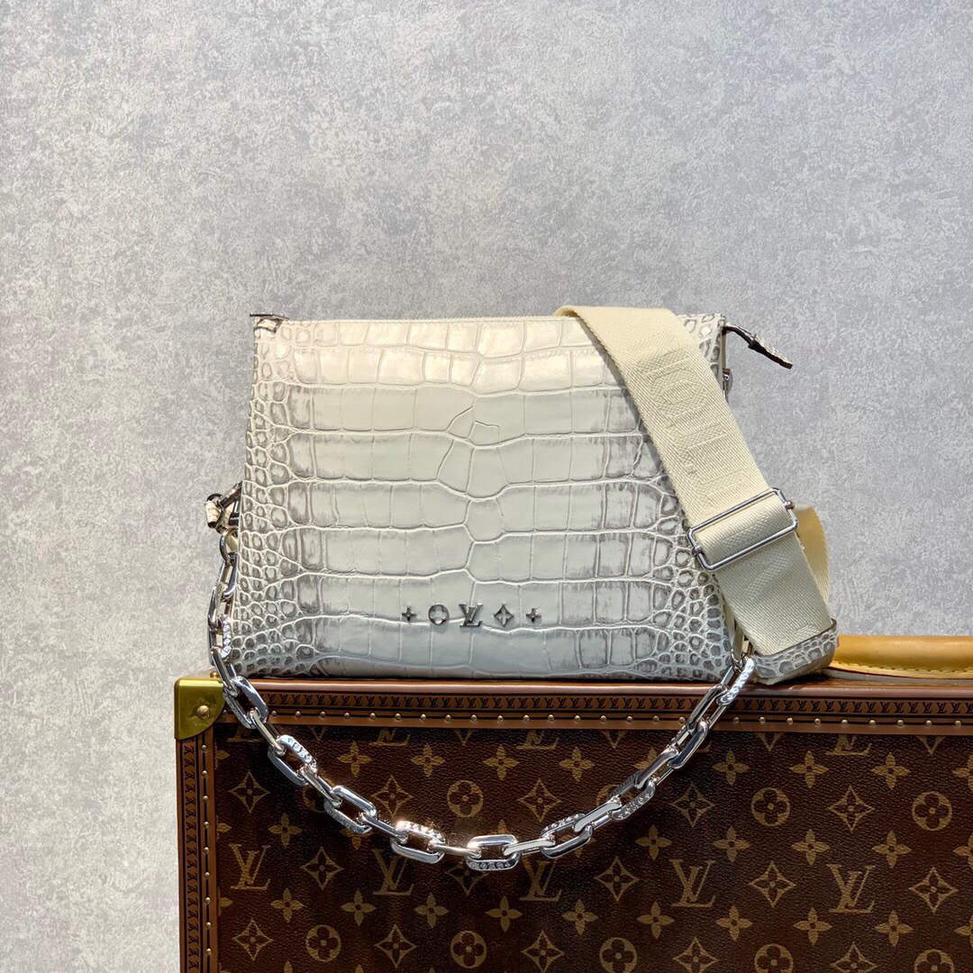 LV M57791 Louis Vuitton Coussin PM Crocodile Pattern Bag White
