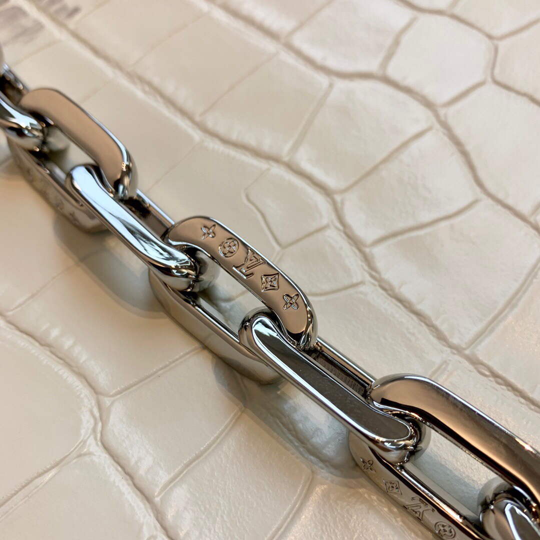 LV M57791 Louis Vuitton Coussin PM Crocodile Pattern Bag White - Image 7