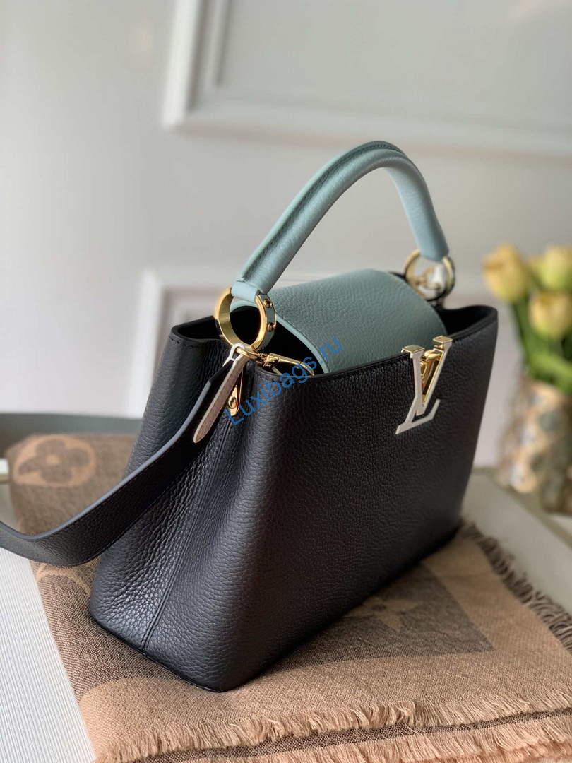 LV M57523 Louis Vuitton Capucines MM Handbag Black And Blue - Image 2