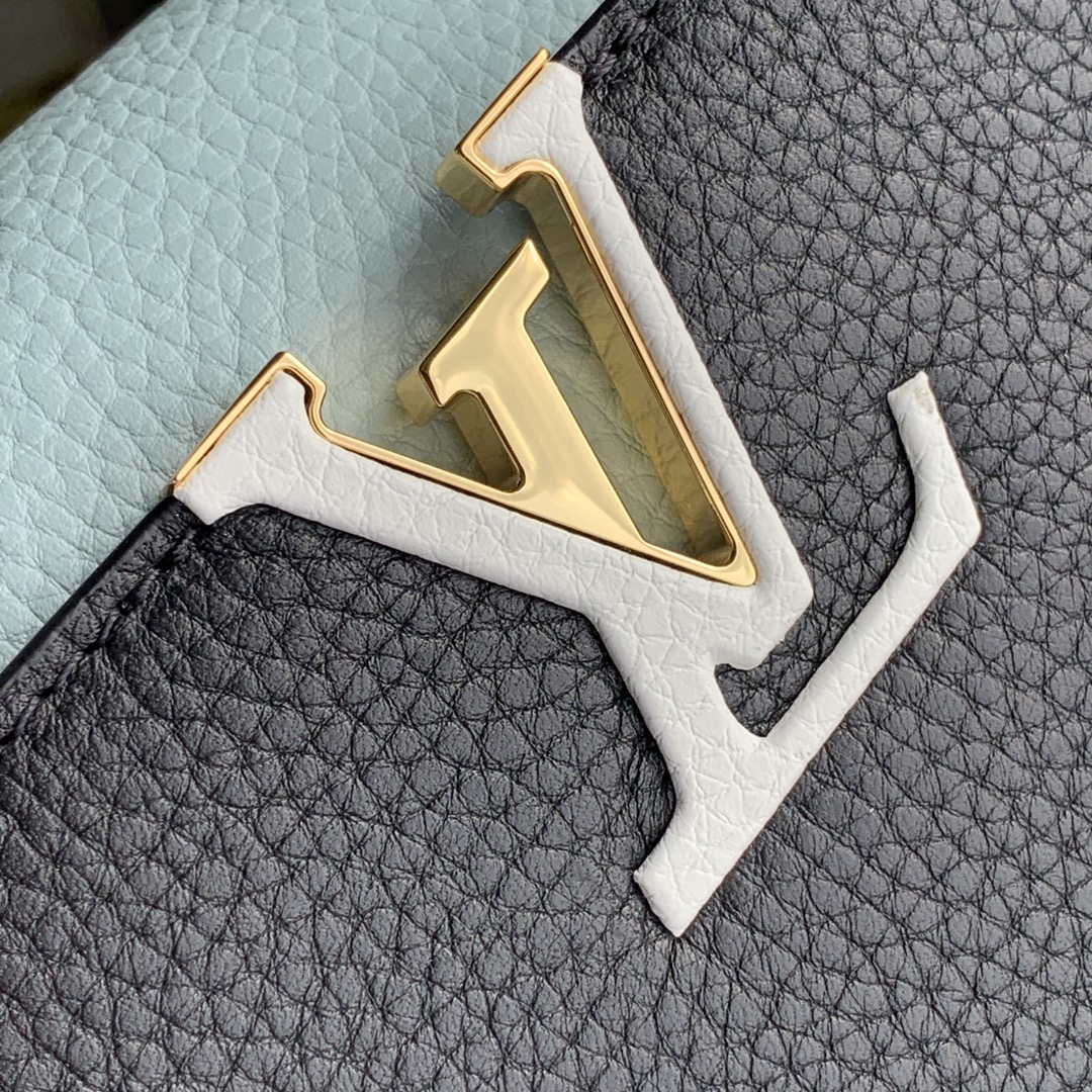 LV M57523 Louis Vuitton Capucines MM Handbag Black And Blue - Image 4