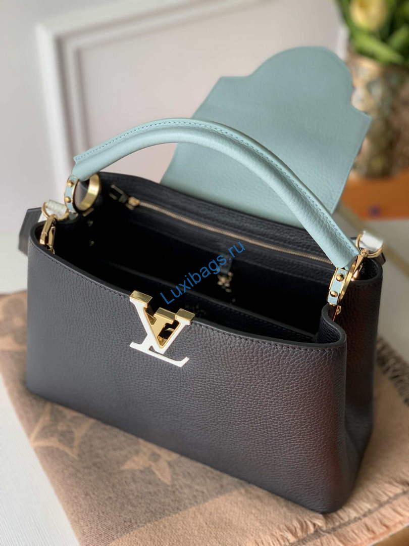 LV M57523 Louis Vuitton Capucines MM Handbag Black And Blue - Image 7