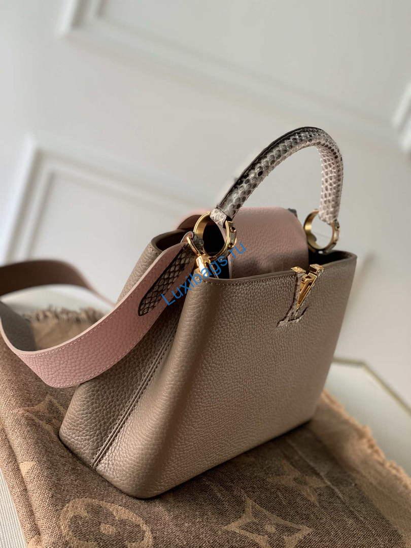 LV M57539 Louis Vuitton Capucines BB Handbag Grey And Pink - Image 2