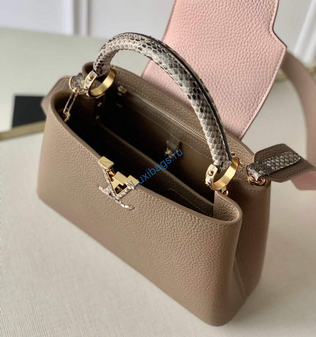 LV M57539 Louis Vuitton Capucines BB Handbag Grey And Pink - Image 8