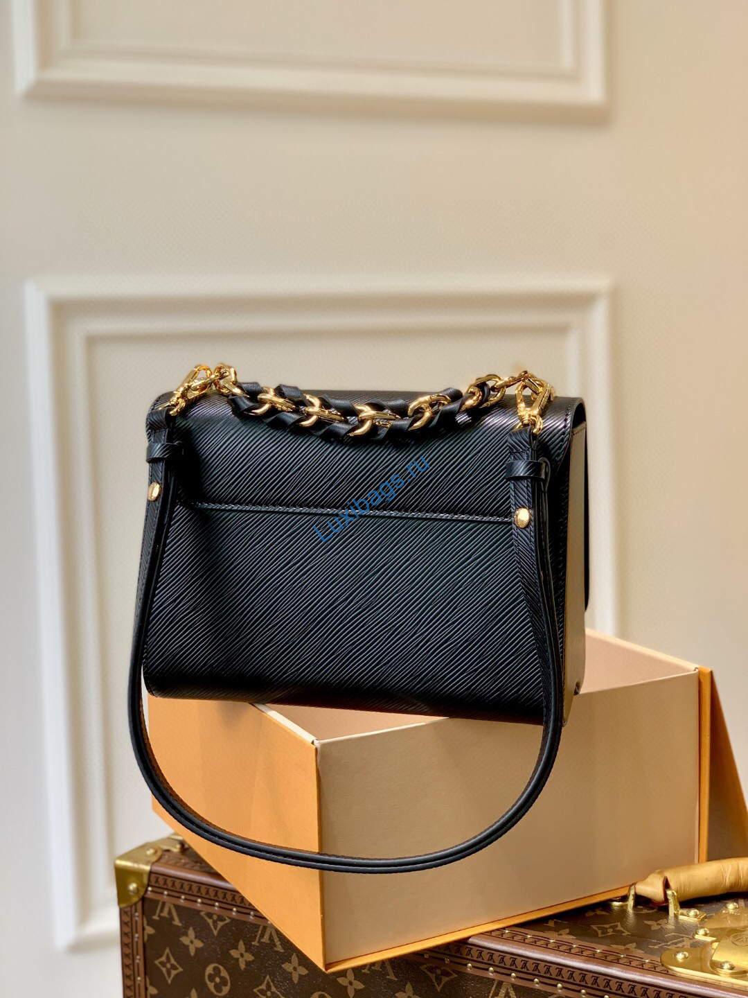 LV M59887 Louis Vuitton Twist MM EPI Leather Bag Black - Image 3