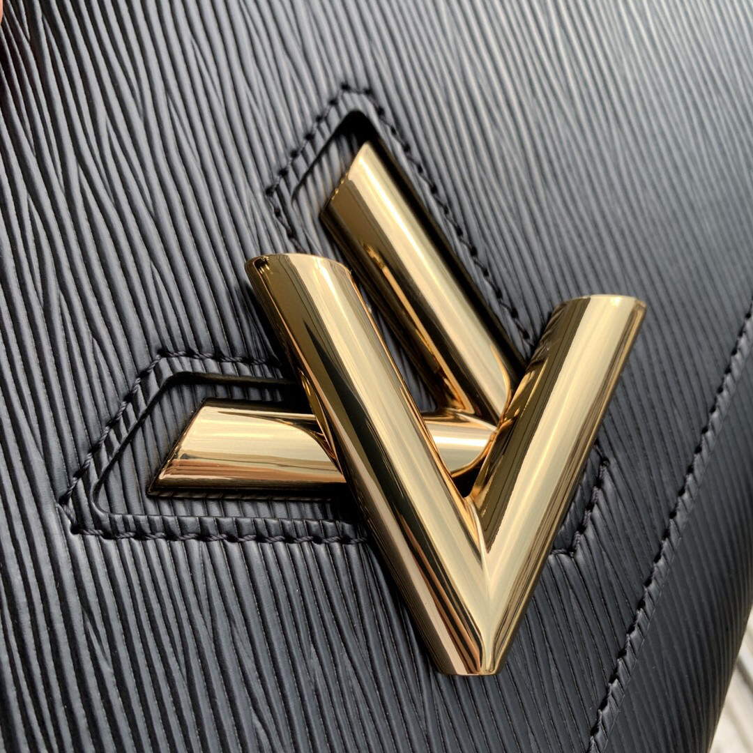 LV M59887 Louis Vuitton Twist MM EPI Leather Bag Black - Image 4