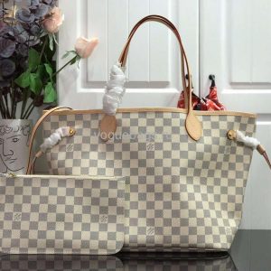 LV N41361 Louis Vuitton Neverfull MM Damier Azur N41605 Bag Beige