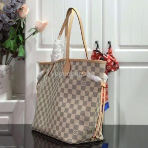 LV N41361 Louis Vuitton Neverfull MM Damier Azur N41605 Bag Beige - Image 2
