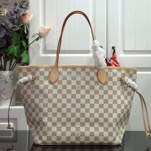 LV N41361 Louis Vuitton Neverfull MM Damier Azur N41605 Bag Beige - Image 3