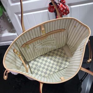 LV N41361 Louis Vuitton Neverfull MM Damier Azur N41605 Bag Beige - Image 9