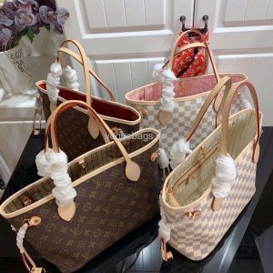 LV N41361 Louis Vuitton Neverfull MM Damier Azur N41605 Bag Beige - Image 11