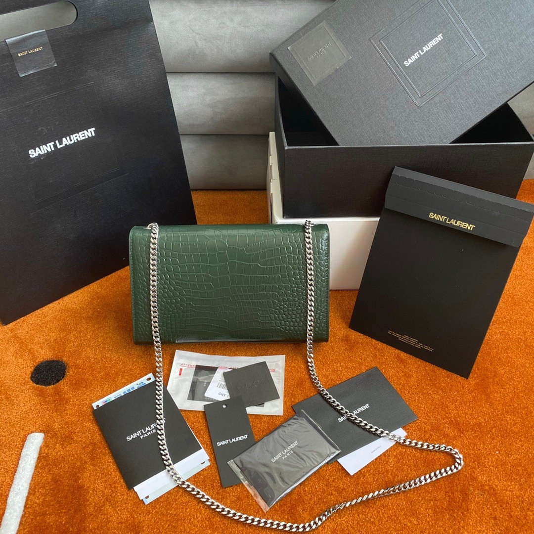Saint Laurent Kate Medium Tassel Bag In Green Crocodile-embossed Leather - Image 10
